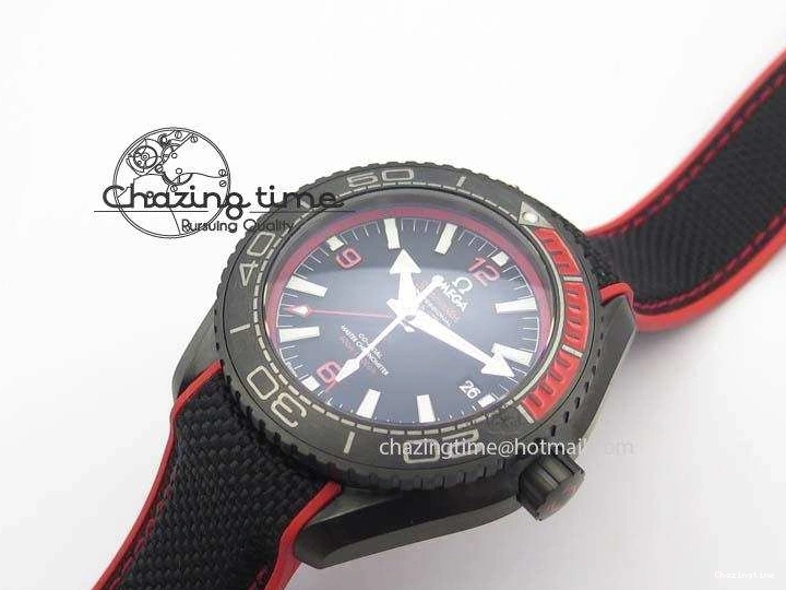 1225 SoftTouch Planet Ocean GMT 45mm DLC Red JHF Best Edition Black Dial On Rubber Strap A 8200